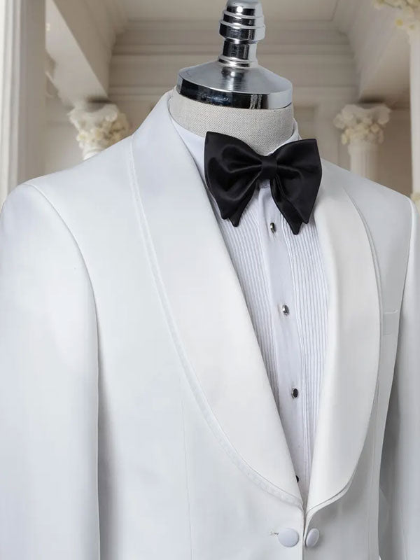 White 2-piece 1-button Shawl Lapel suit