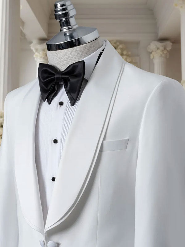 White 2-piece 1-button Shawl Lapel suit