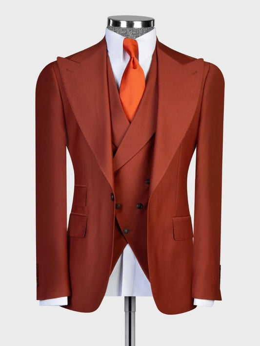 Burgundy 3-piece 1-button Peak Lapel suit