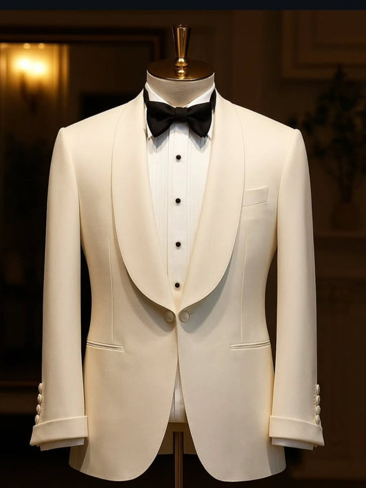 Champagne Shawl Lapel Tuxedo Suit for Men – Classic One-Button Wedding & Prom Suit