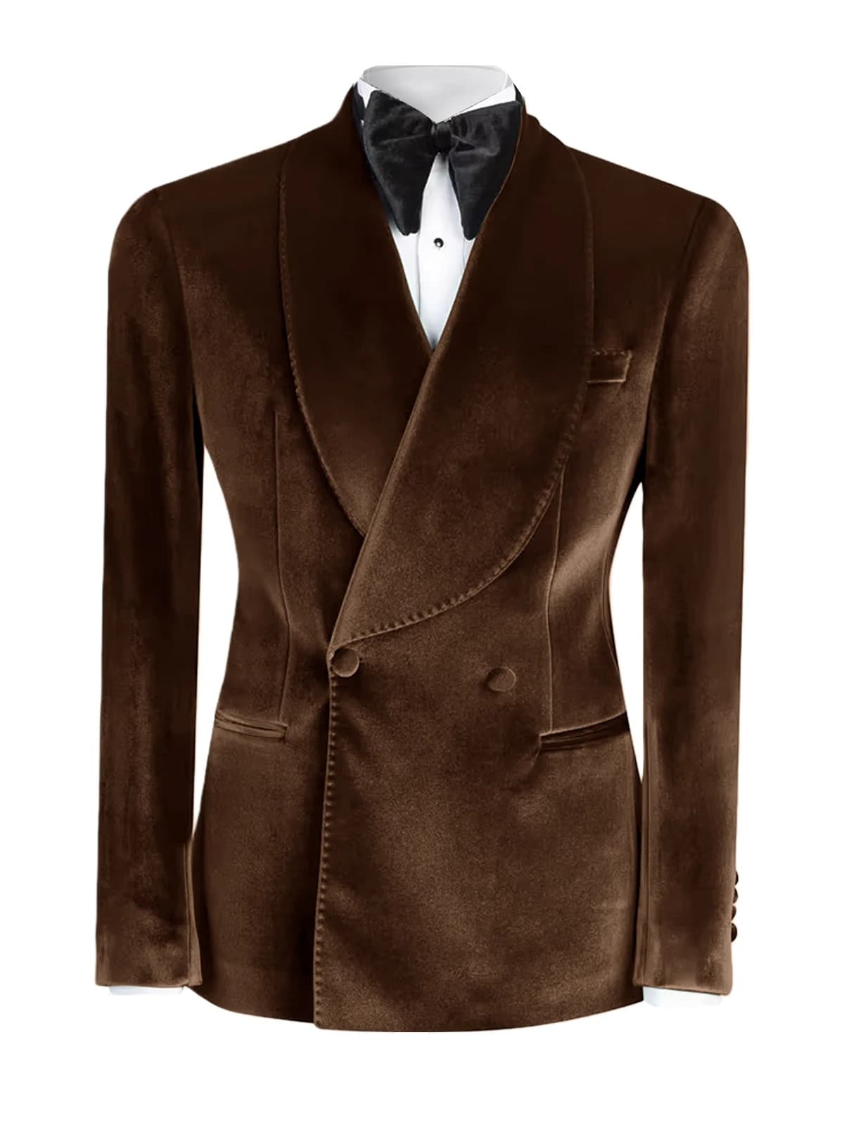 Luxury Dark Brown Prom Tuxedo Suit– Slim Fit Velvet Wedding Blazer for Men