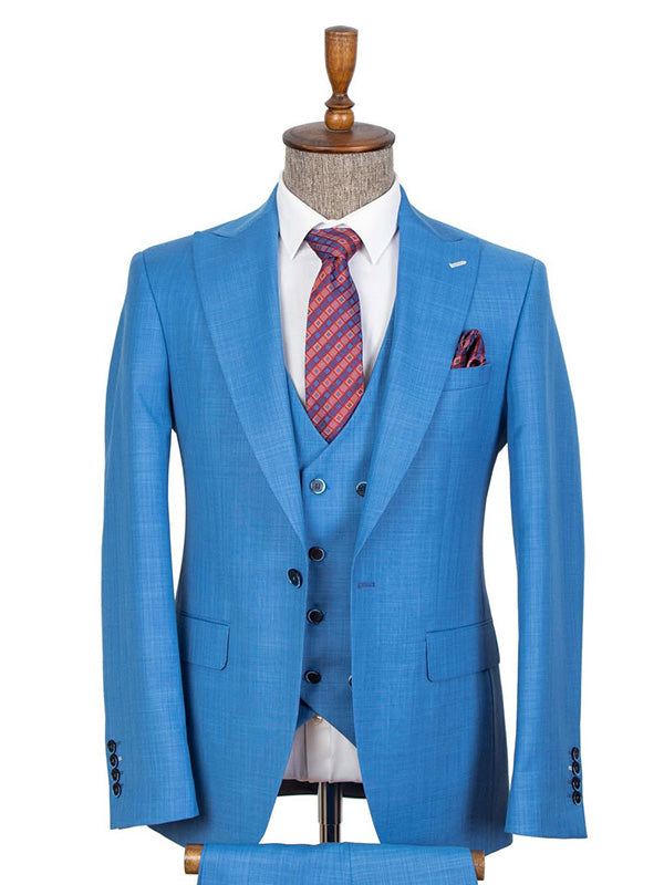 Jewel Blue 3-piece 1-button Peak Lapel suit