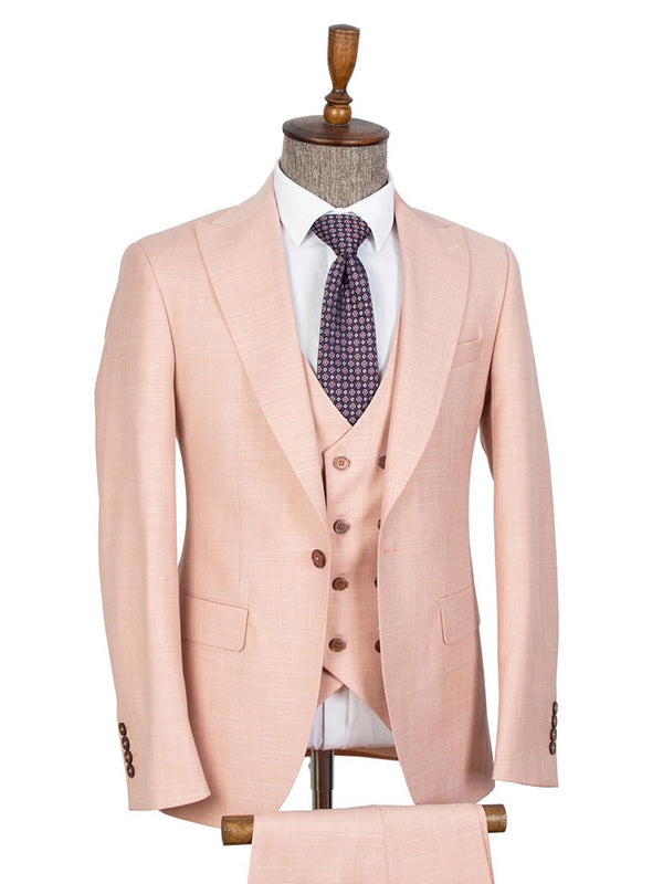 Lotus Root Pink 3-piece 1-button Peak Lapel suit