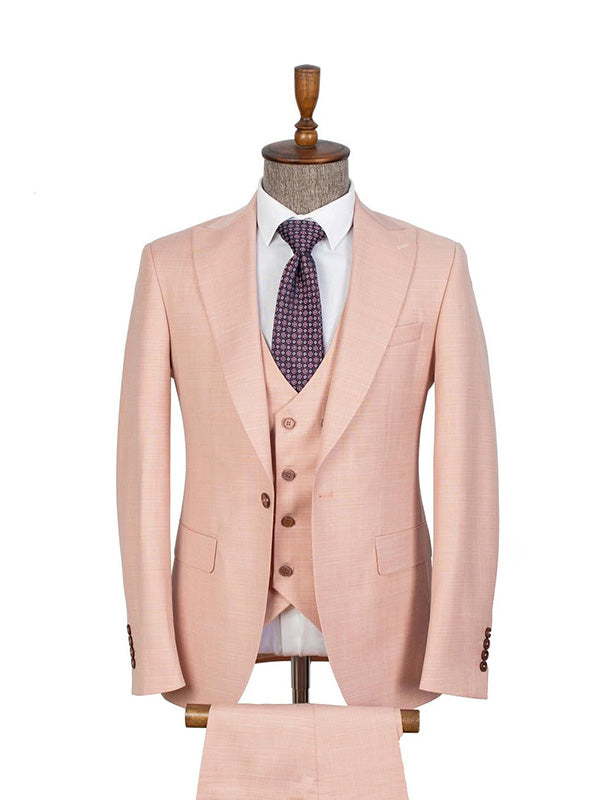 Lotus Root Pink 3-piece 1-button Peak Lapel suit