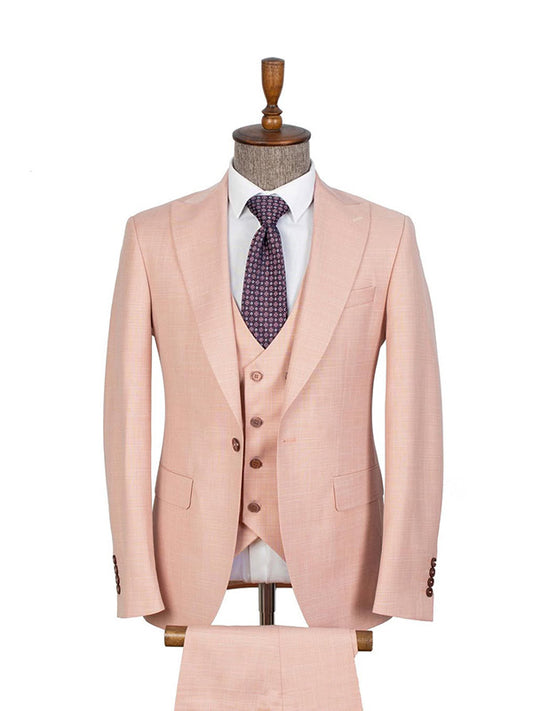 Lotus Root Pink 3-piece 1-button Peak Lapel suit