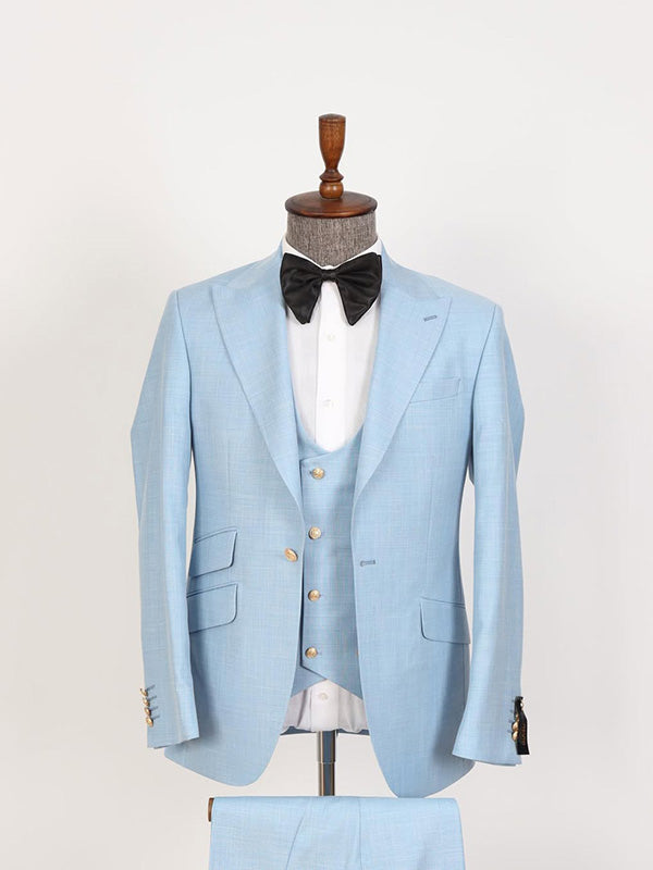 Light blue 3-piece 1-button Peak Lapel suit