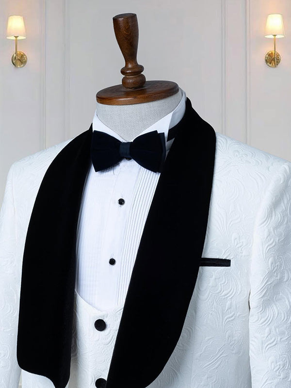 White jacquard 2-piece 1-button Shawl Lapel suit