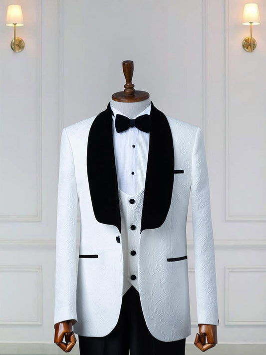 White jacquard 2-piece 1-button Shawl Lapel suit