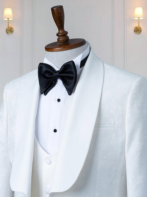 White jacquard 2-piece 1-button Shawl Lapel suit
