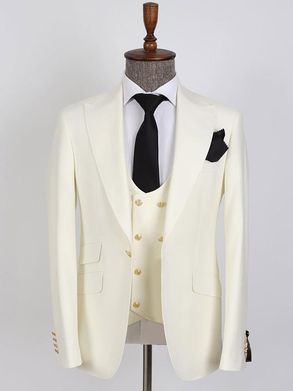 Beige 2-piece 1-button Peak Lapel suit