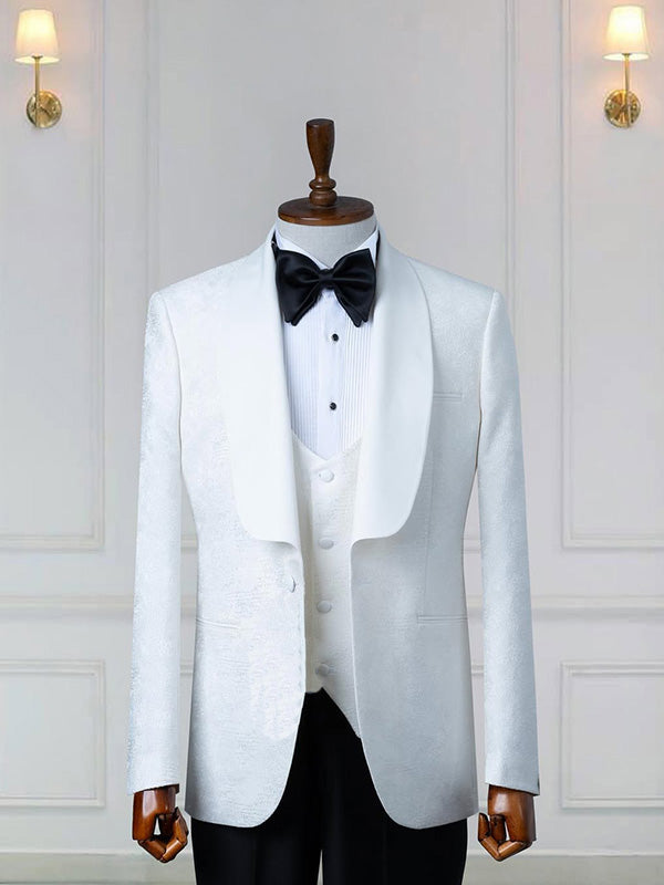 White jacquard 2-piece 1-button Shawl Lapel suit