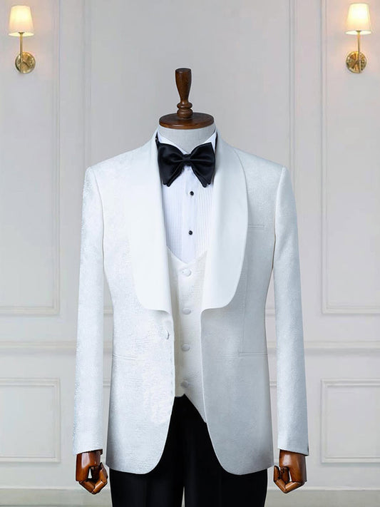 White jacquard 2-piece 1-button Shawl Lapel suit