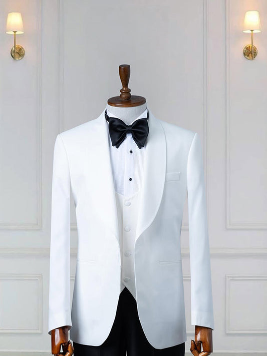 Pure White 3-piece 1-button Shawl Lapel suit