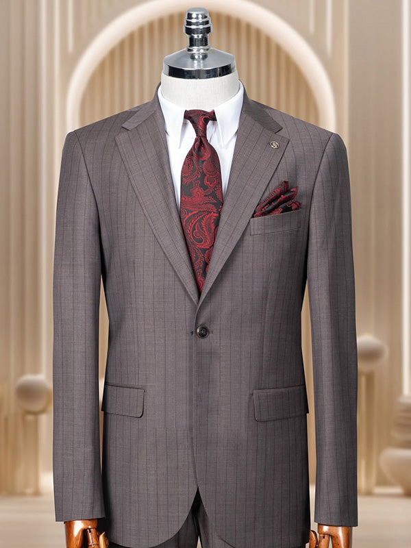Brown striped 2-piece 1-button Notch Lapel suit