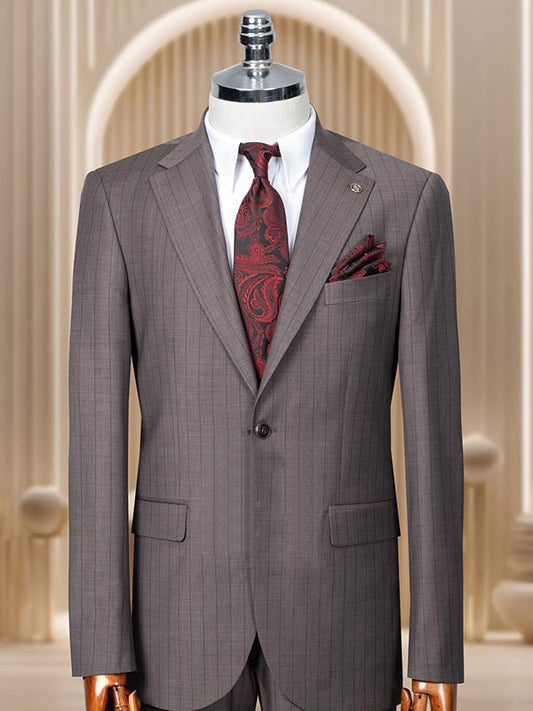 Brown striped 2-piece 1-button Notch Lapel suit