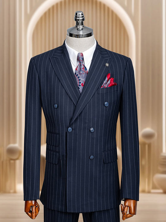 Black striped 2-piece double-breasted Peak Lapel suit