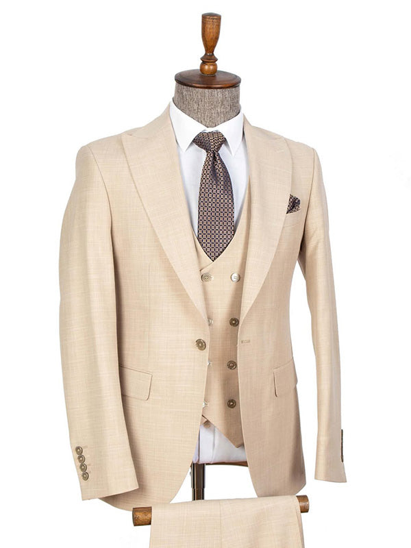 Champagne 3-piece 1-button Peak Lapel suit