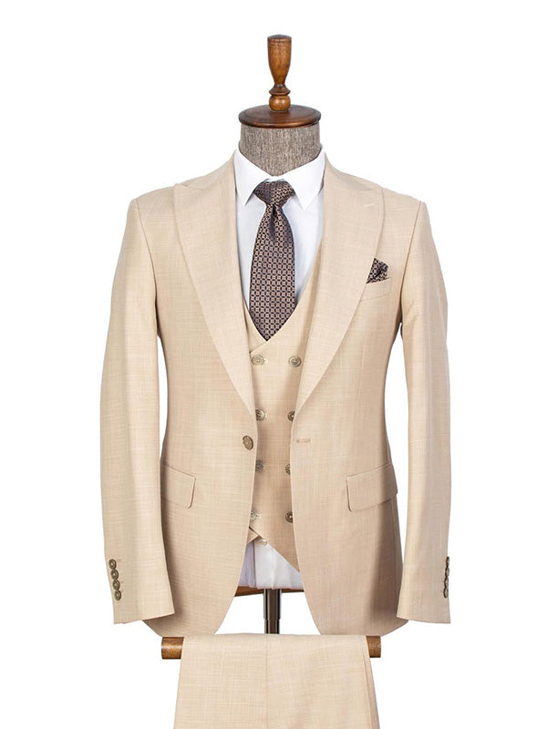 Champagne 3-piece 1-button Peak Lapel suit