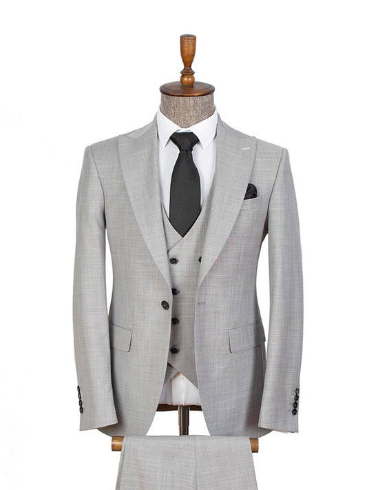 Grey 3-piece 1-button Peak Lapel suit