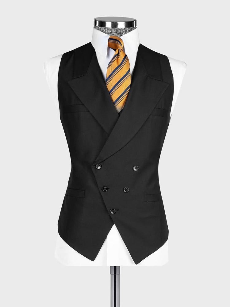 Black 3-piece 1-button Peak Lapel suit