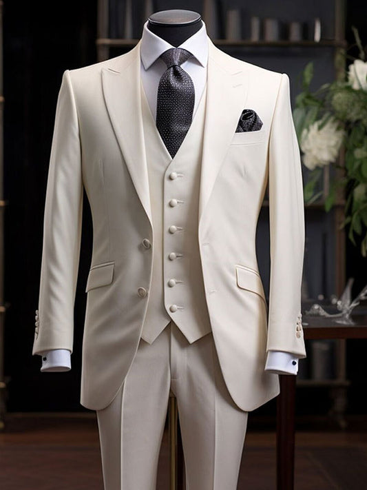 Beige 3-piece 2-button Peak Lapel suit
